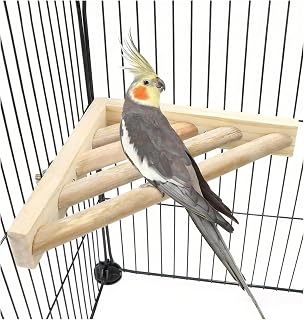 Litewoo Corner Bird Perch Platform Ladder Shelf for Budgie Parakeet Cockatiel Conure - Natural Wood Stand