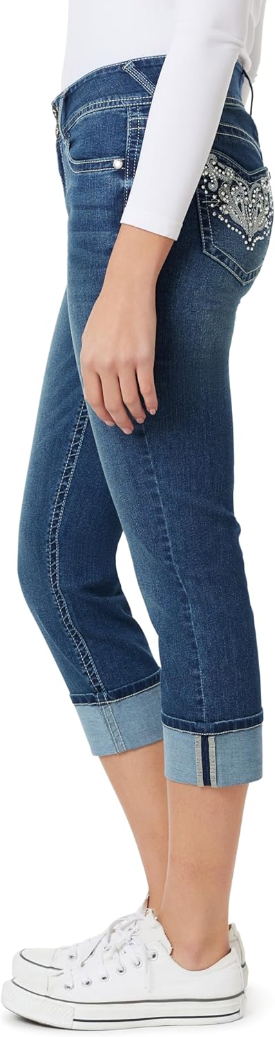 WallFlower Womens Luscious Curvy 23.5" Crop Mid-Rise Bling Insta Stretch Juniors (Standard and Plus) - Image 3