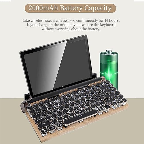 Miniatura 5 de 83-Key Mechanical Keyboard - Retro Typewriter Wireless Bluetooth Gaming Keyboard, Anti-Ghosting Blue Switch (Wood)