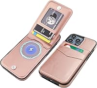 Vista 12 de KIHUWEY Funda compatible con iPhone 14 Pro con soporte para tarjeta de crédito, cierre magnético de cuero de alta calidad, función atril, funda