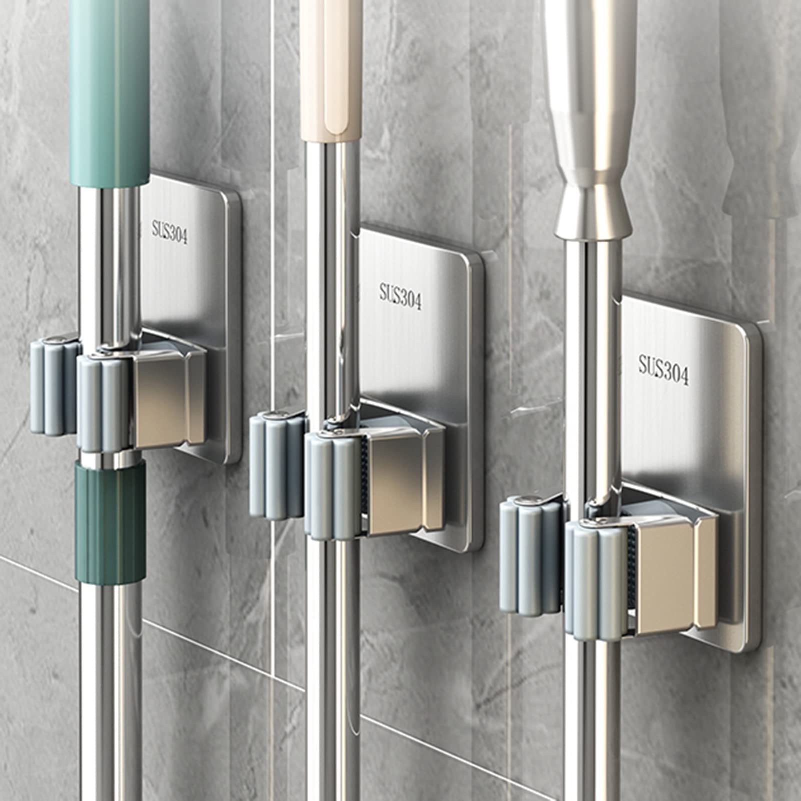 Soportes autoadhesivos for fregona, Colgador de Escoba, Soporte de Pared for Soporte de Escoba, Resistente con Colgador de Ganchos, Broche de Silicona Antideslizante, for Cuarto de Lavado, baño