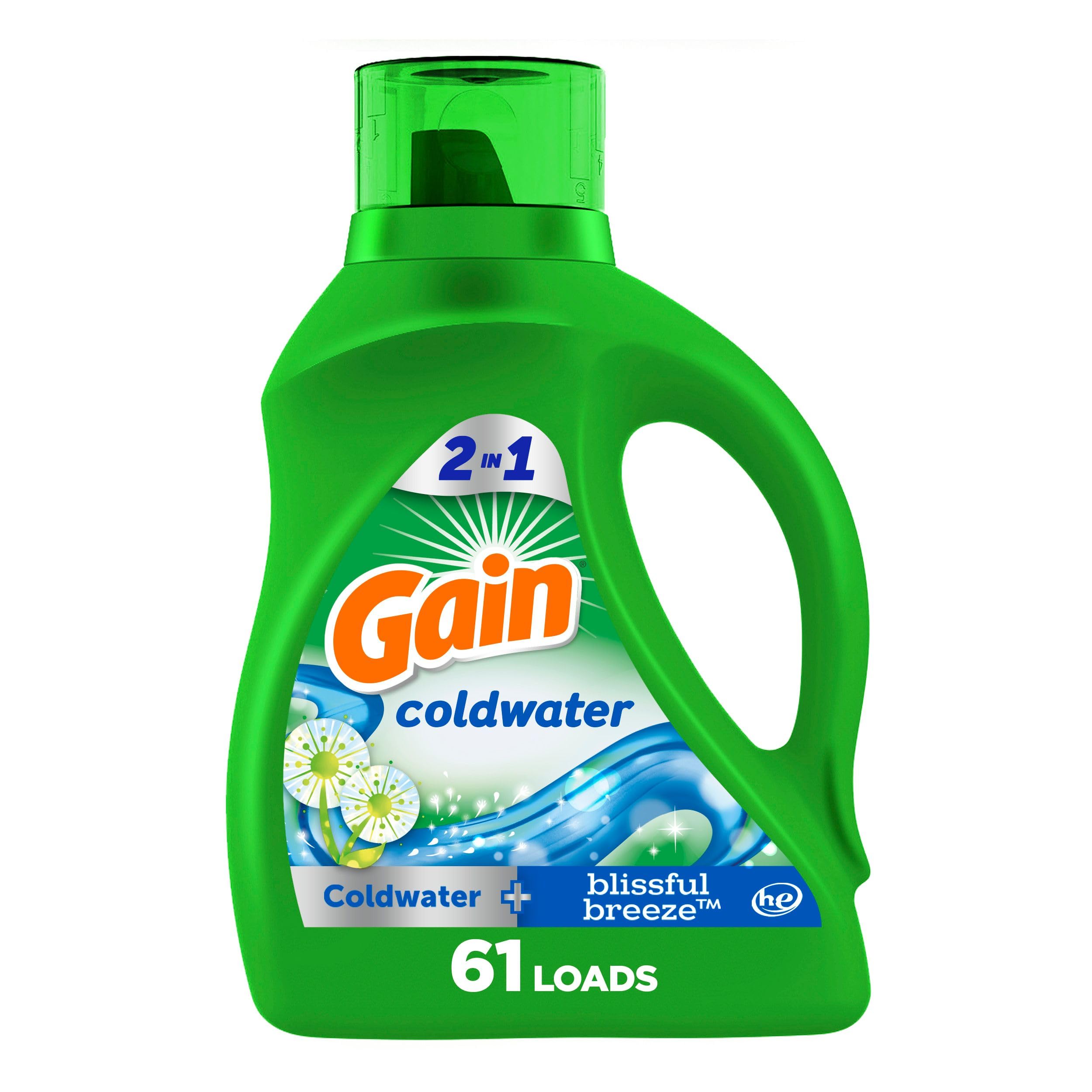 Gain Coldwater Liquid Laundry Detergent, Blissful Breeze Scent, 61