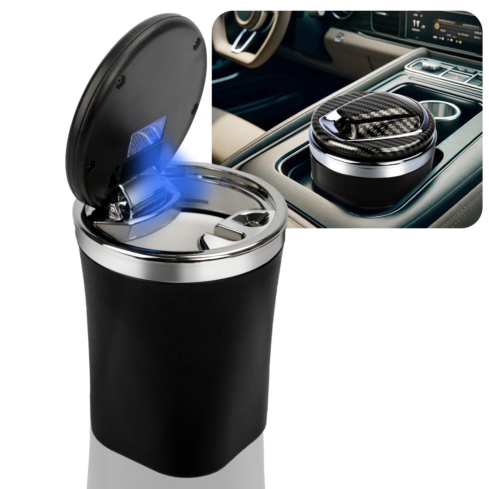Car Ashtray With Lid & LED Light - Smokeless Portable Ash Tray, Mini Trash Can For Car Cup Holder - View #9