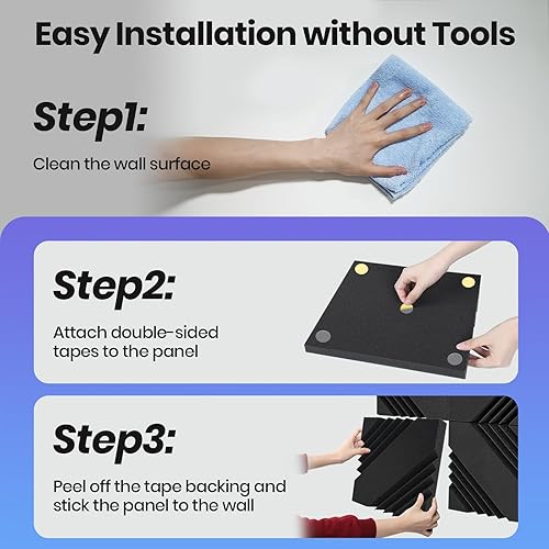 Miniatura 8 de Focusound Paquete de 16 paneles de espuma acústica para decoración artística creativa de 2 x 12 x 12 pulgadas, paneles de espuma a prueba de sonido,