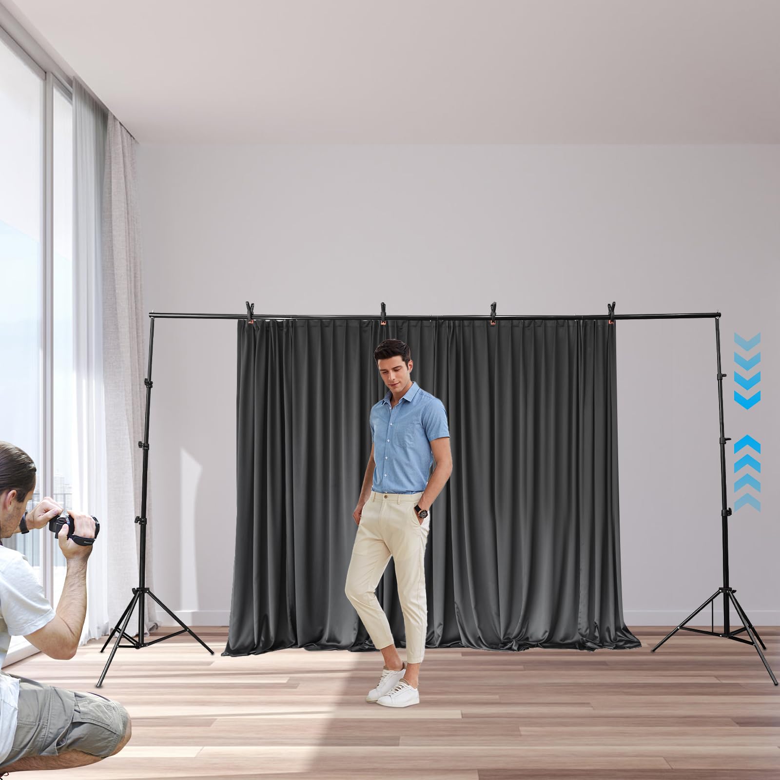 Supporto per sfondo fotografico, altezza 2,8 m, sistema di sfondo regolabile con 4 morsetti per fotografia