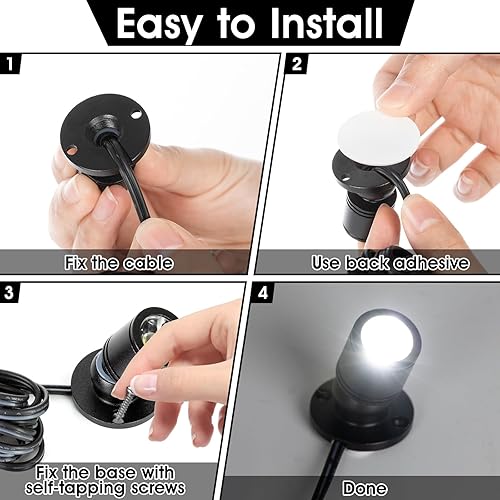 Miniatura 5 de DEDC 6 mini luces LED puntuales, 1 W, 5 V, 6000 K, luces para debajo del gabinete, mini focos para pantallas con atenuador (interruptores de botón