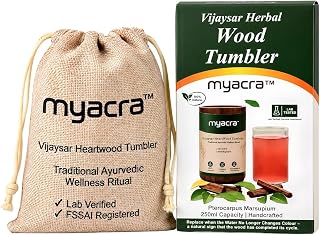 Vijaysar Wooden Glass 250 ml | Authentic Pterocarpus Marsupium Heartwood Tumbler | Traditional Wooden Glass | Sugar Balance Water Glass | Handcrafted 
