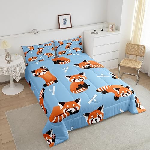 Miniatura 3 de Feelyou Juego de ropa de cama de panda rojo, juego de edredón con estampado de panda lindo para niños y niñas, funda de edredón con estampado de