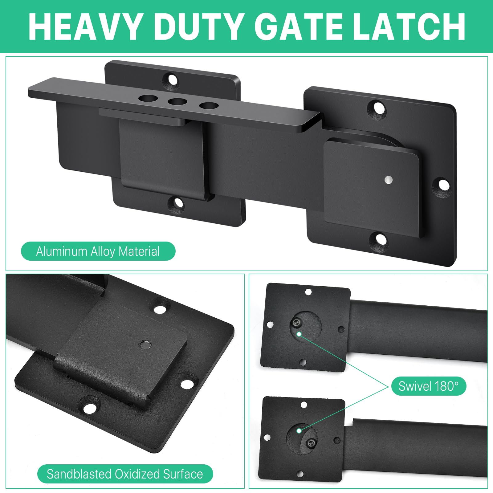 Supkiir Cerradura de puerta abatible con agujeros para candado, cerradura de puerta de granero de aleación de aluminio resistente de 4 mm, cerradura de puerta ajustable para valla al aire libre,