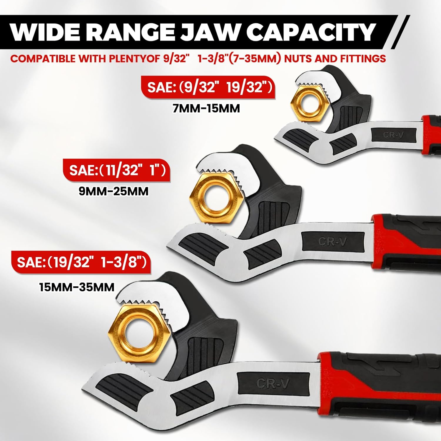 6” 8” 10” Multi-function Self-locking Pipe Wrench Set, Chromium Vanadium Steel,Plumbers Wrench with Self Tightening Function for 9/32”-1 3/8” (7-35mm) Pipe Fittings and Nuts (1set)