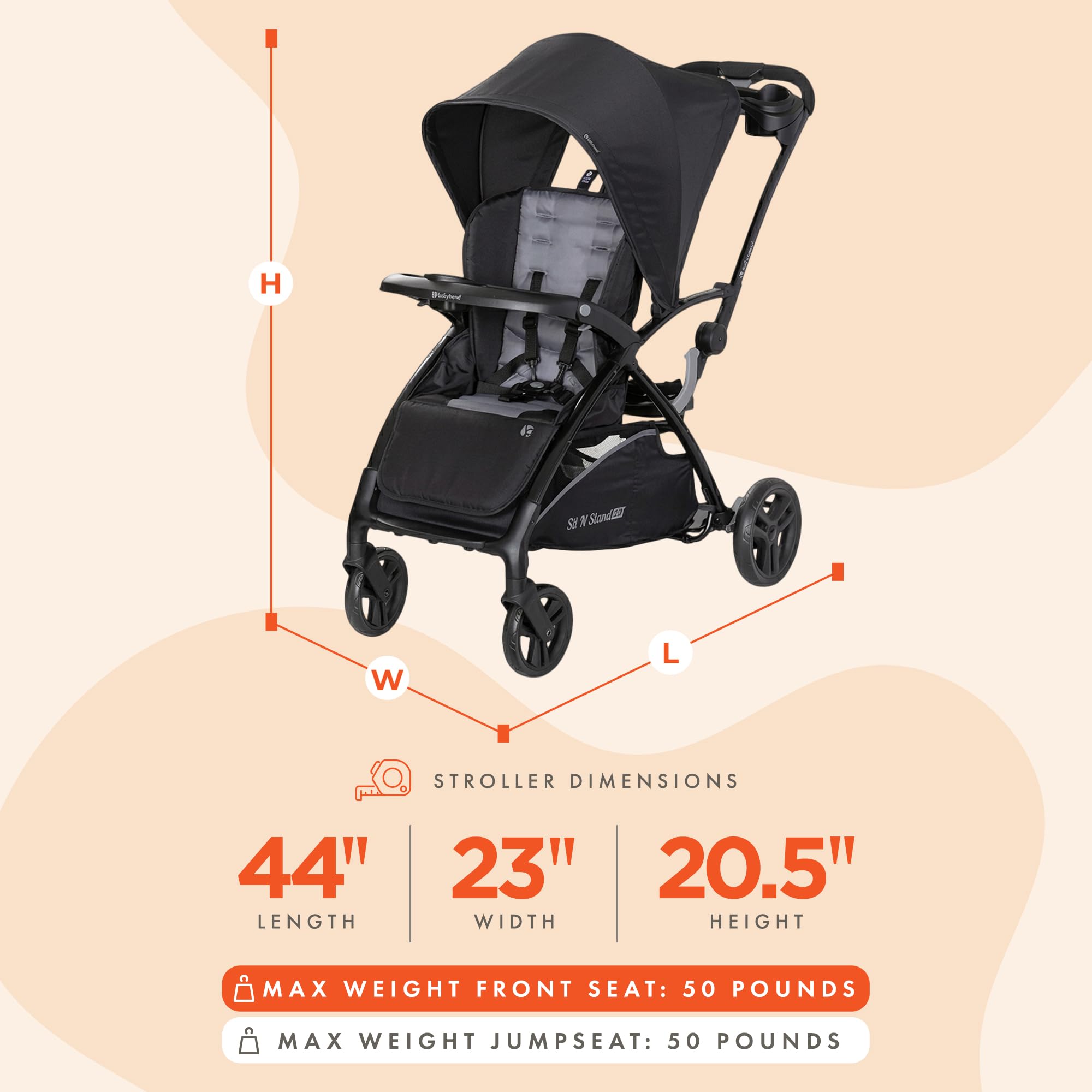 Amazon.com : Baby Trend Sit N' Stand 2.0, 5-in-1 Collapsible Sit and Stand  Double Stroller with Bench and Standing Board, Compact Fold, Parent  Console, Simple Grey : Baby