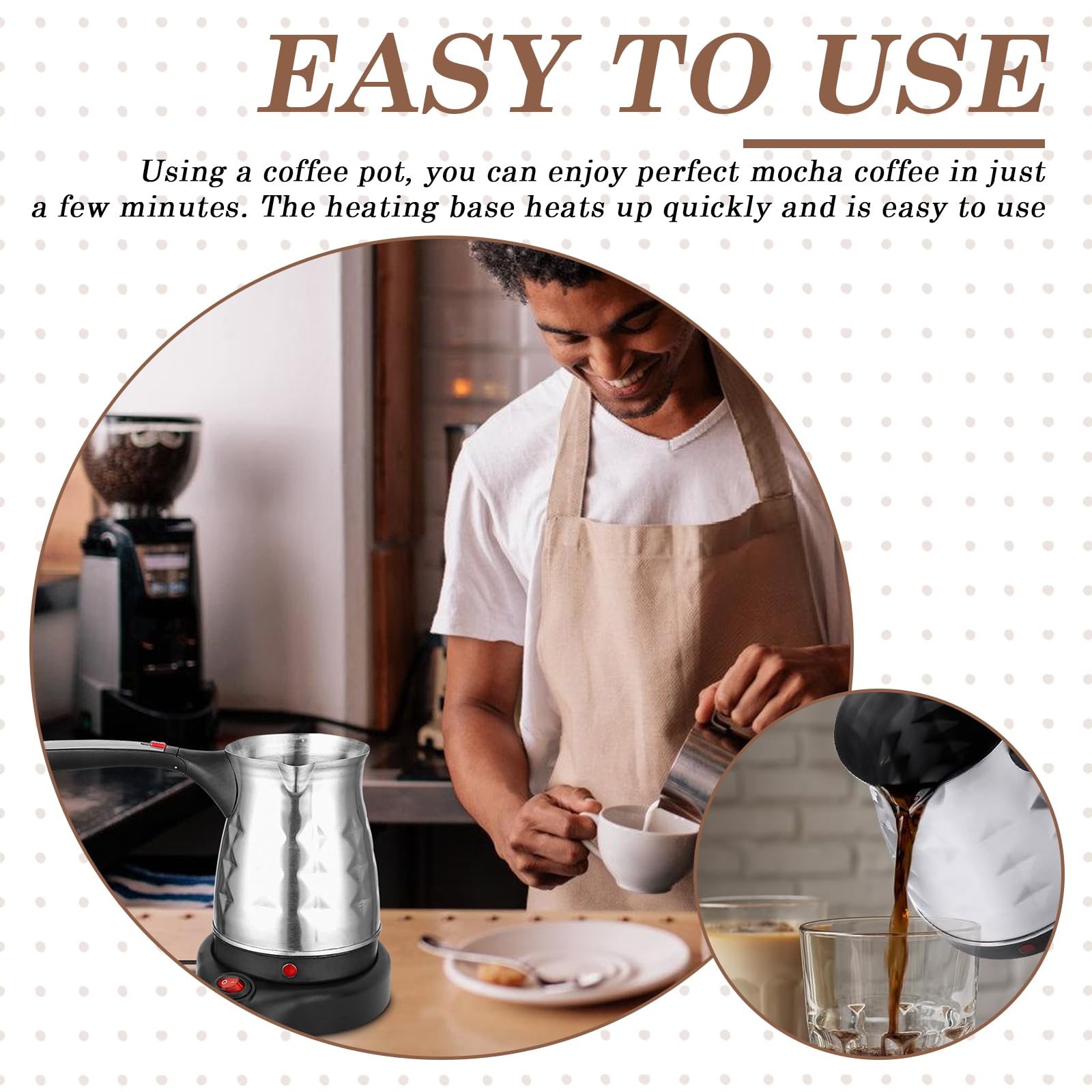 SUNOYA Elektrische Türkische Kaffeemaschine Mit Griff, 500ml Elektrische Kaffeekanne, Elektrische Kaffeemaschine, Türkische Kaffeekanne, Espressokocher Induktion Mit Edelstahl Reisen