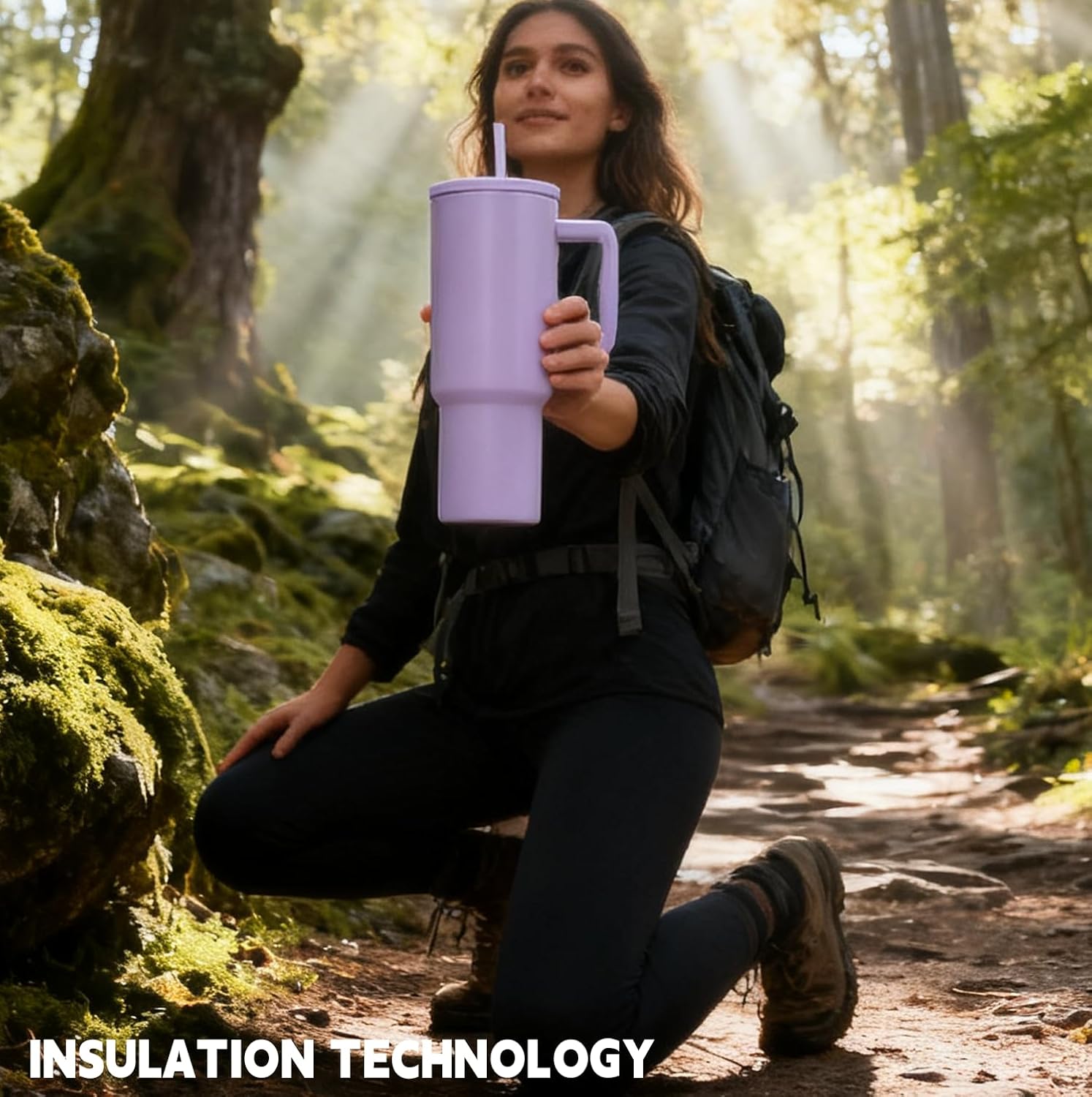 40 oz Tumbler with Handle Straw and Accessories, Drop & Abrasion Resistant, Vacuum Double-Layer Insulation, Ideal for Camping, Fitness, Outdoor Use - Image 2