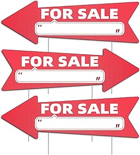 For Sale Red Arrows Yard Sign,Double-Sided,16" x 5" Inch,12 Pcs 13.8" Stakes and 6 Stainless Steel Connectors – 2 Stakes Connect to 27.6" Tall Poles for Better Visibility (3)