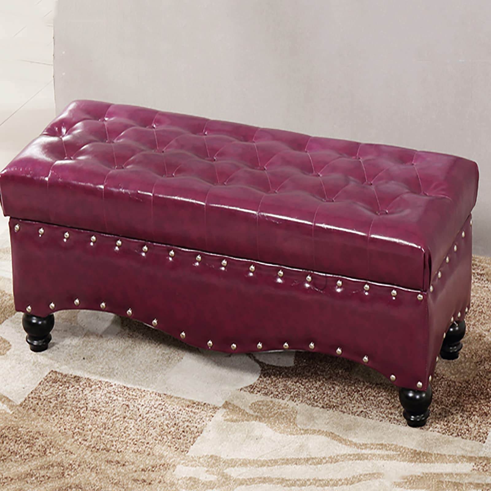 Banc de bout de lit en similicuir violet 60 cm, coffre de rangement luxueux et design moderne