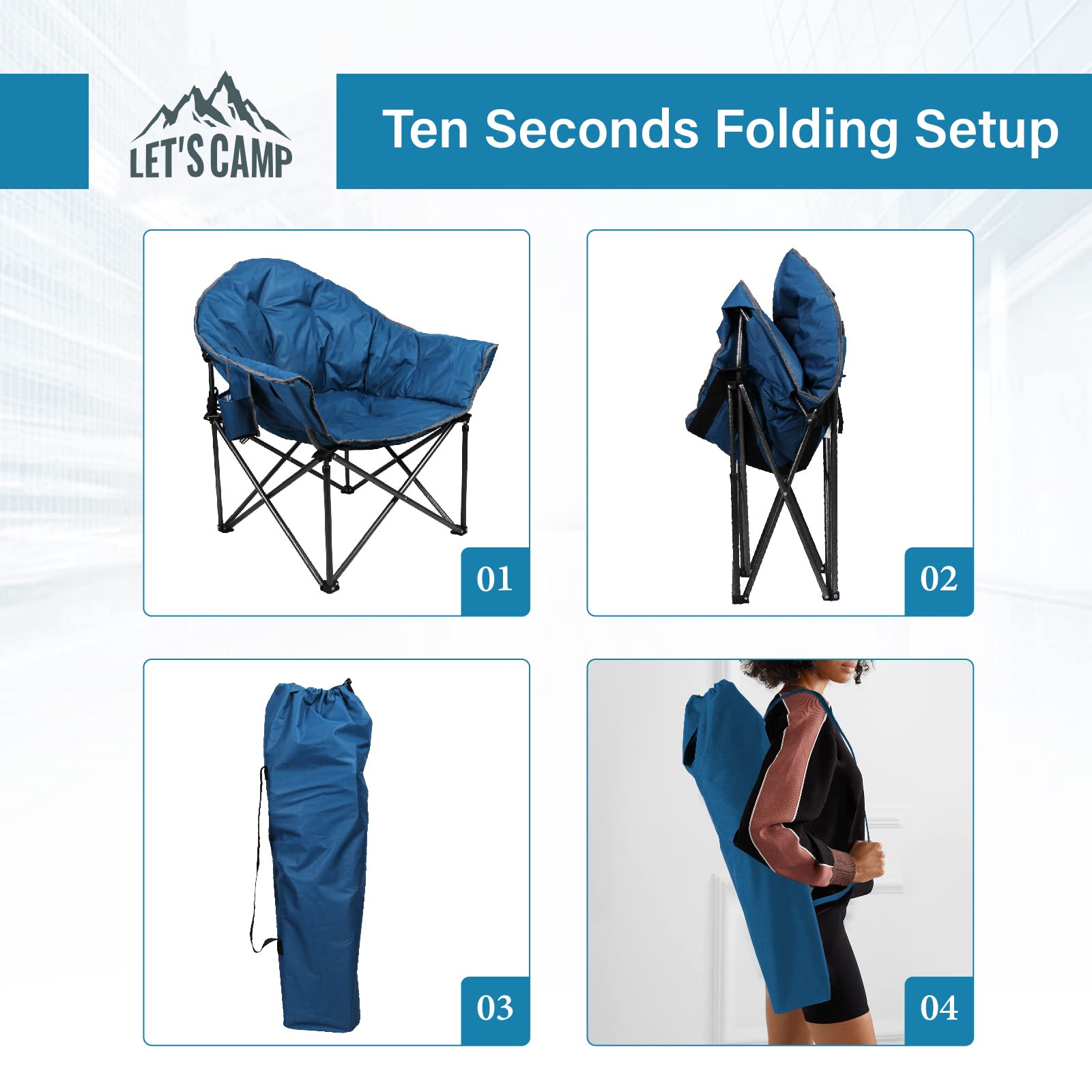 LET'S CAMP Oversized Camping Chair Moonchair Foldable Saucer Folding Chair Fishing Chair Camping Chair Made Of Oxford Fabric Up To 150 Kg With Cool Bag For Outdoor Indoor - View #6
