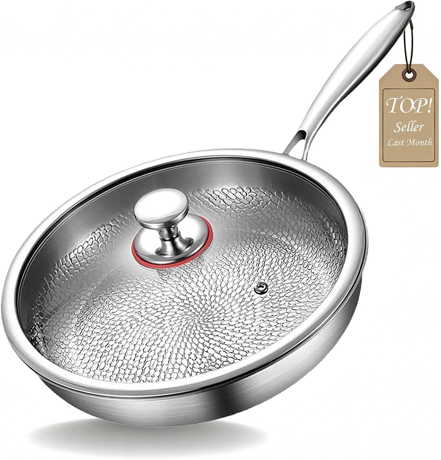 Pure Titanium Pans for Cooking, 12 Inch Hammered Titanium Frying Pan, Non Stick Skillet with Lid, Dishwasher and Oven Safe, Kitchen-Friendly, and Easy to Clean (With lid, 30cm)