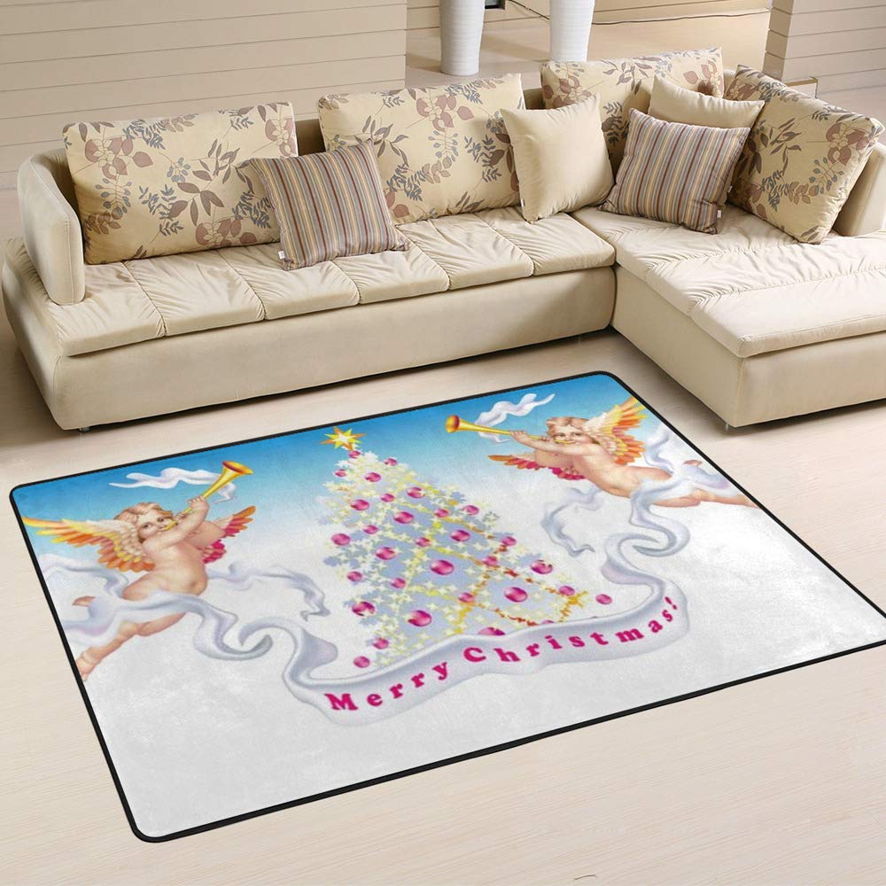 Tapis de superficie Chérubins Ruchen 63x48 inch pour salon de Noël