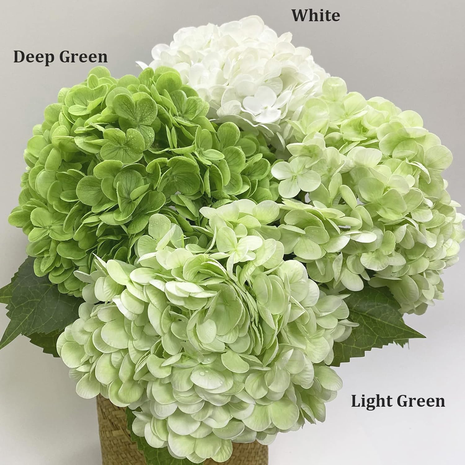 YalzoneMet 3 Pcs 21 inch Artificial Dark Green Hydrangea Natural Lifelike Real Touch Faux Large Royal Hydrangea for Home Party Outdoor Wedding Decor Table Centerpiece Artificial Flower