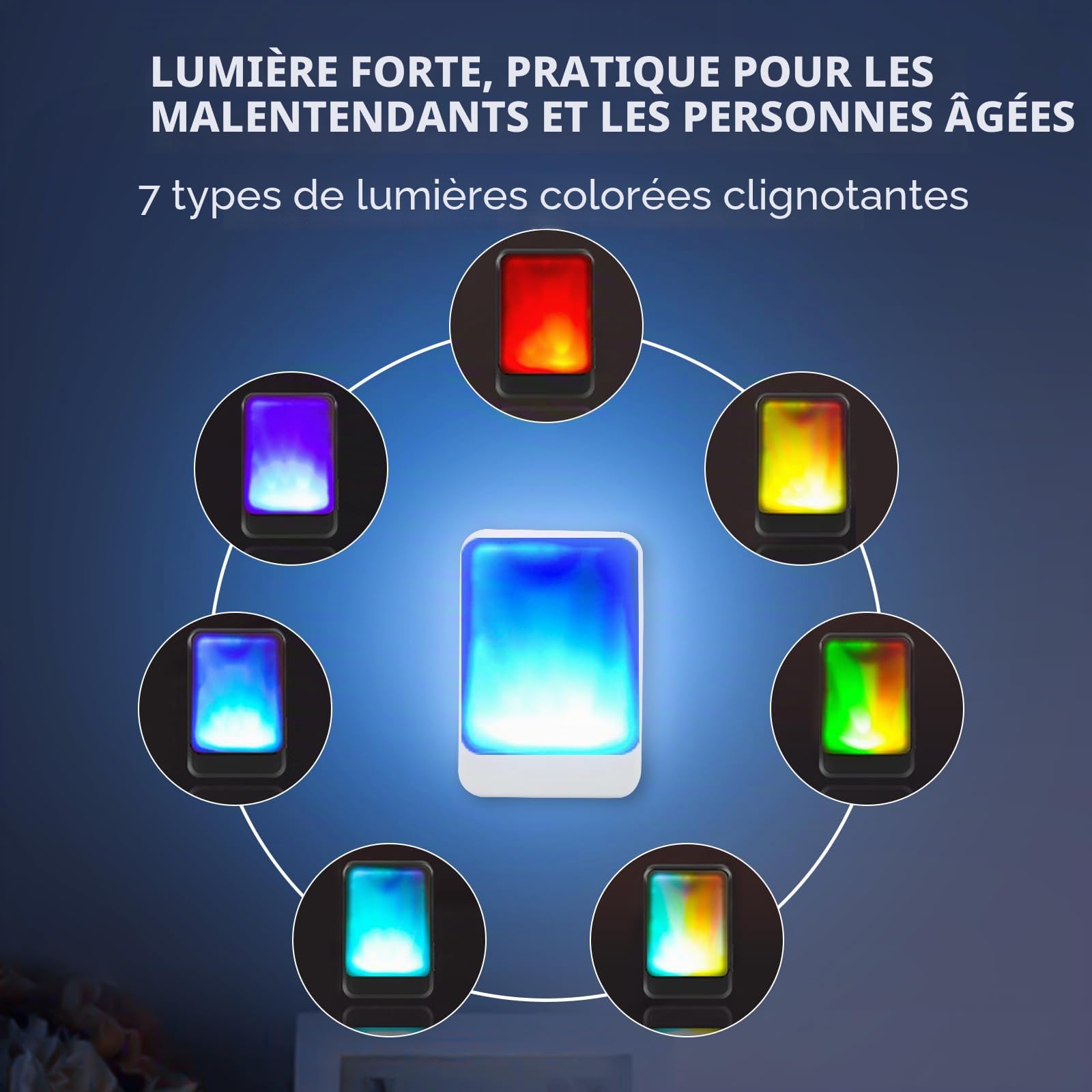 Sonnette de porte avec 7 couleurs de lumière vive et 4 volumes - Sonnette sans fil de 182,9 m - Pour la maison/le bureau - Convient pour les personnes âgées et malentendantes - 3 émetteurs avec 5