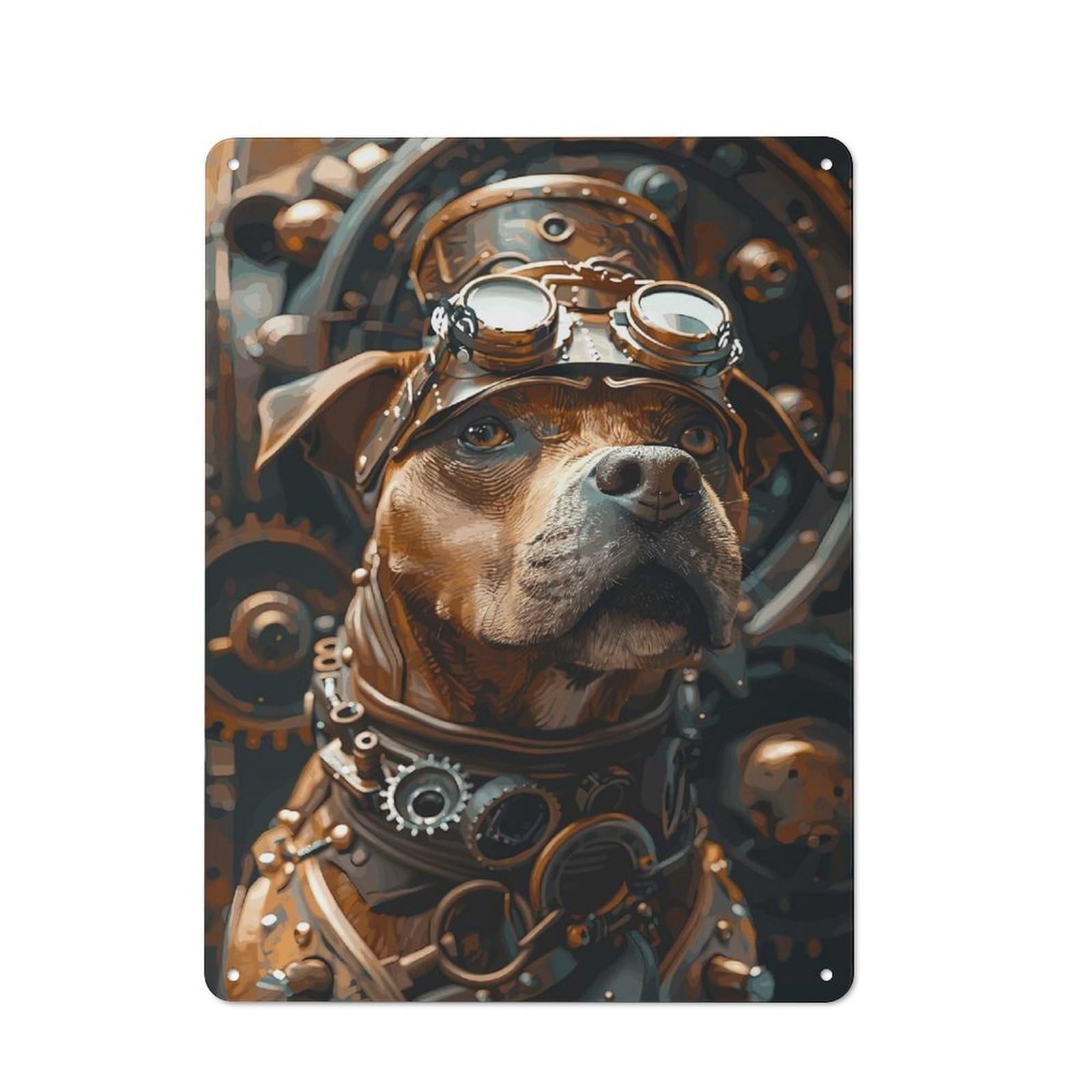 Junmoney Style-24 40X30cm Rustic Metal Wall Sign With Steampunk Dog Terrier For Living Room Wall, Metal Sign Decor For Living Rooms And Feature Walls