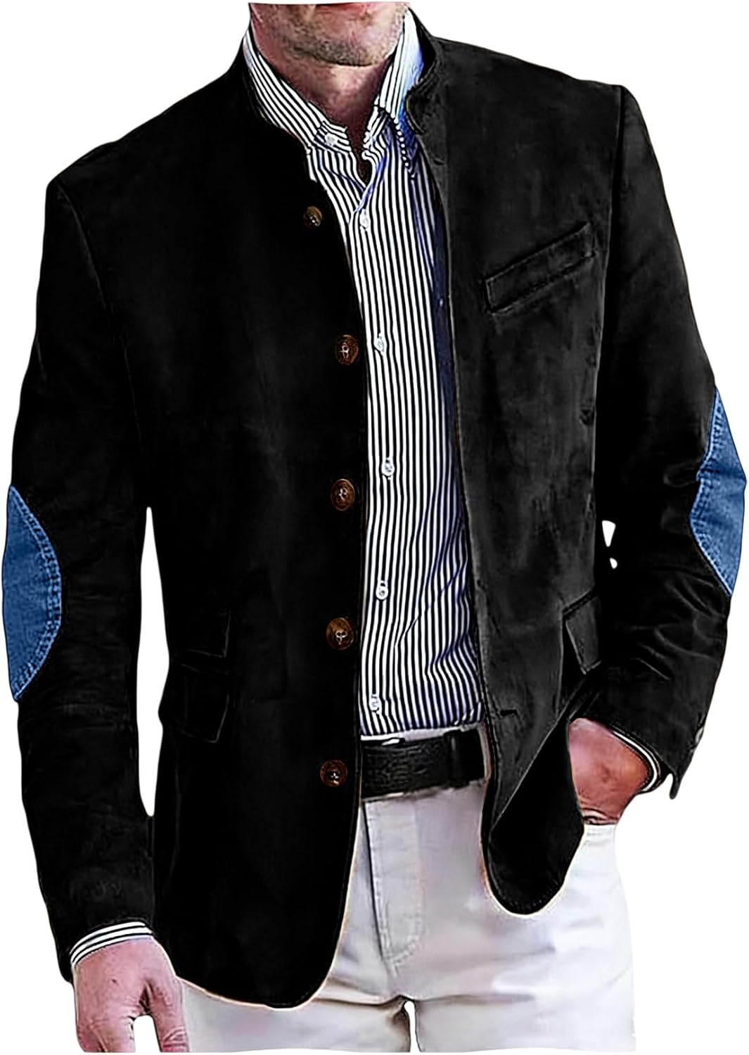 Men's Suits Jacket Suede Mans Blazer Western Vintage Sports Coat Jeans Elbow Patches Formal Casual