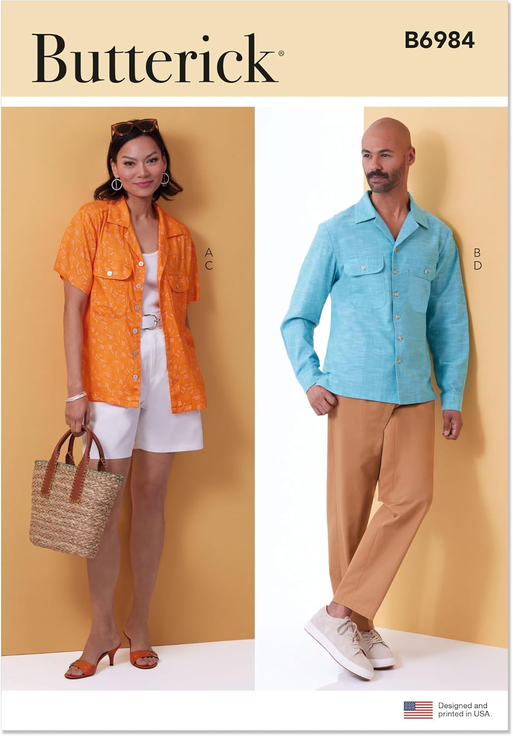 Butterick B6984A Unisex Loose-Fitting Shirts, Shorts and Pants Sewing Pattern Packet, Design Code B6984, Sizes XS-S-M-L-XL