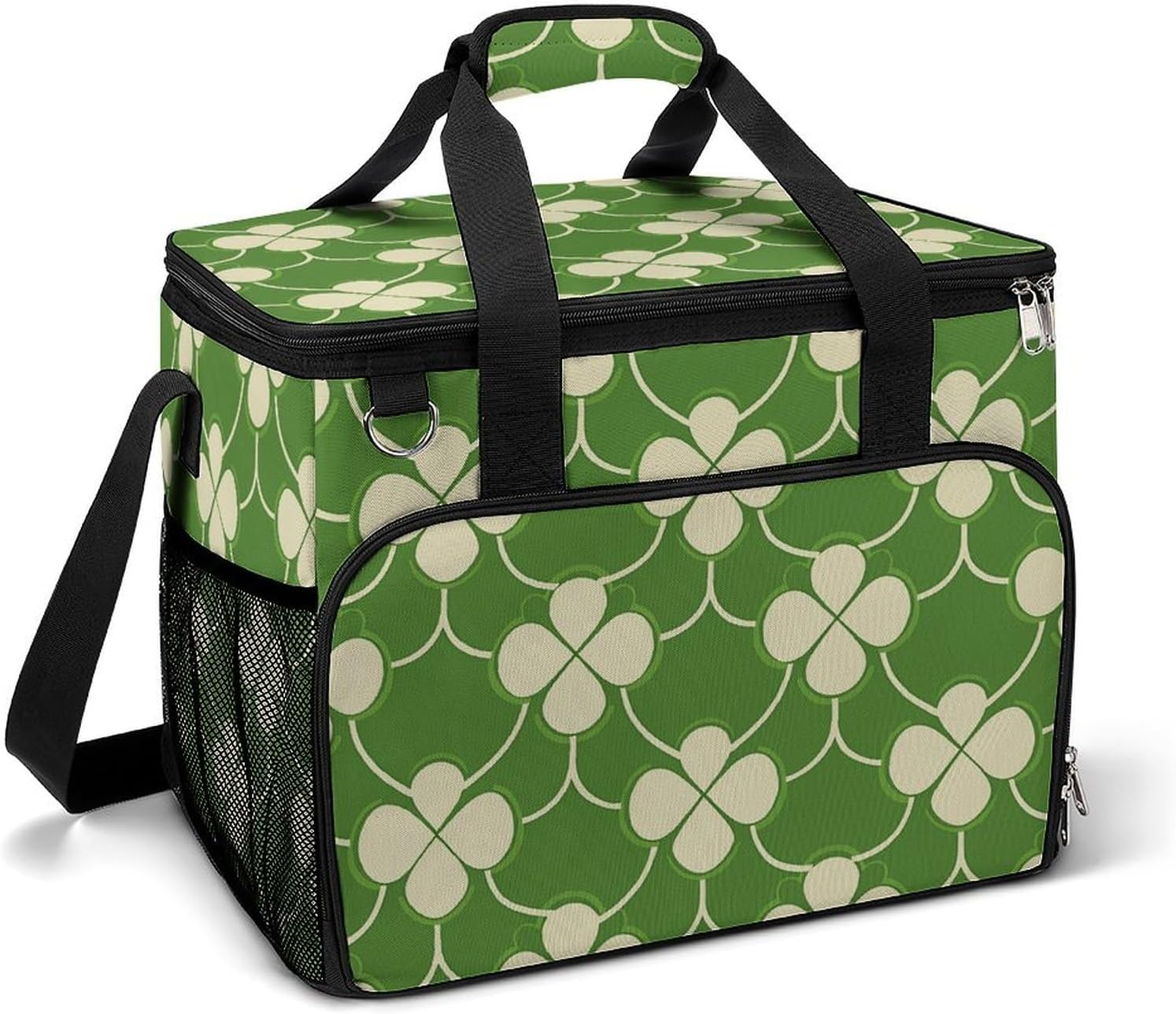 Portable Camping Cooler Pack,Green Flower Pattern Print Reusable Lunch Pack,Outdoor Large Capacity Picnic Pack