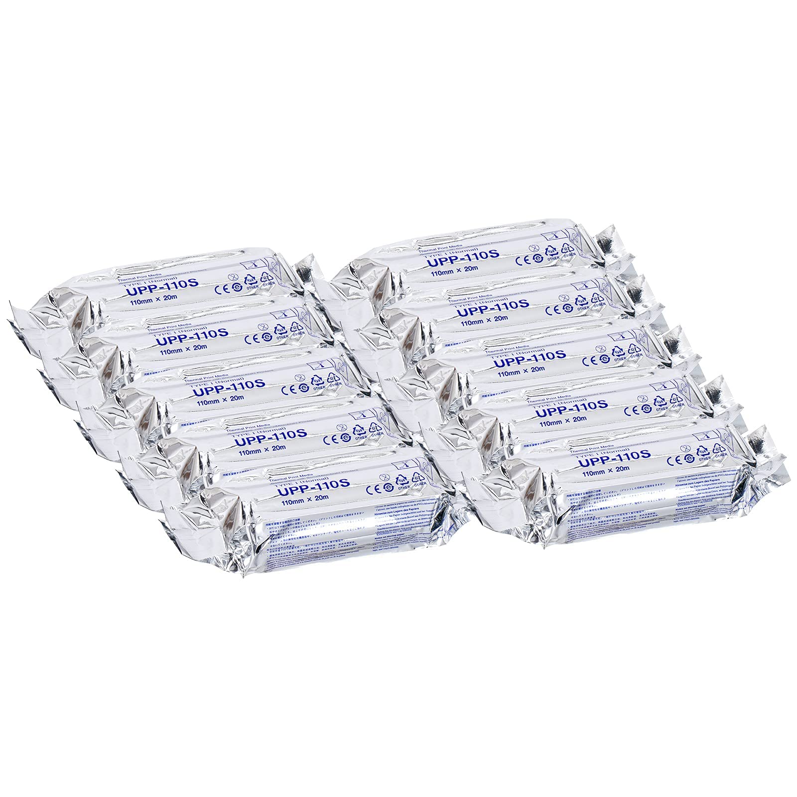 UPP-110S Sony - Papel ultrasonido compatible tipo I (nominal), medios de impresión térmica para impresora en blanco y negro (110 mm x 20 m), reemplazo para película de ultrasonido Sony (10 rollos)