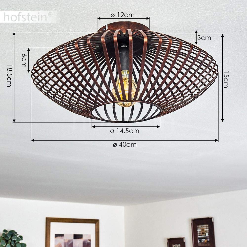HOFSTEIN Deckenleuchte Wemude, Deckenlampe aus Metall, Lampe für Wohnzimmer, Schlafzimmer, Schwarz/Kupfer, 1-flammig, E27-Fassung, Lichteffekt durch Gitter-Optik, Modern, Retro, Durchmesser 40 cm
