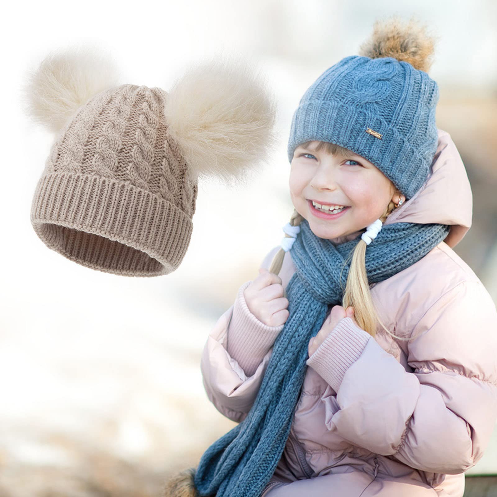 Zimowa Ciepła Czapka Maluch Czapka Zimowa Dziecięca Czapka Z Dzianiny Czapka Z Podszewką Futro Chłopcy Czapki Bawełniane Czapka Zimowa Dzieci/Beige/One Size