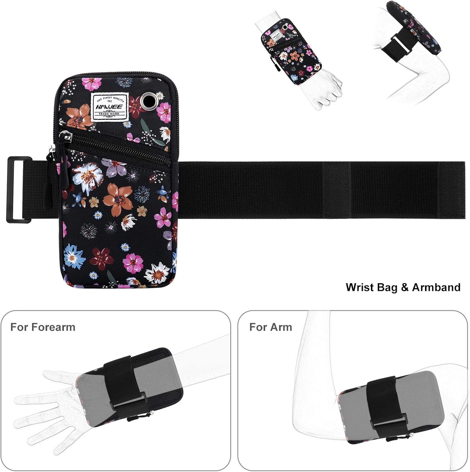 Cell Phone Arm Bands Bag for Women Sports Running Pouch Hold Smartphone 6.28 Inches Full-Screen, Colorful Flower - Image 6