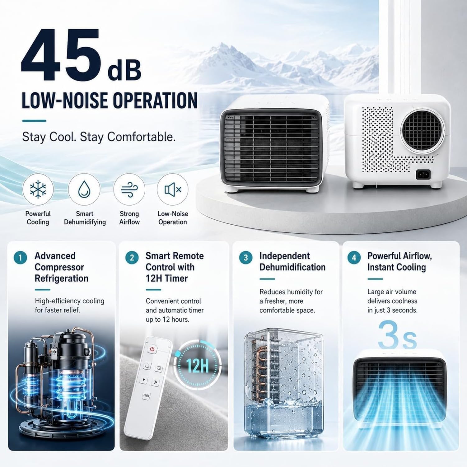 Przenośny klimatyzator do namiotu minikompresor chłodzący 2700 BTU realne chłodzenie 280 W niskie zużycie energii 45 dB tryb cichy 3 w 1 chłodnica for RV akadem
