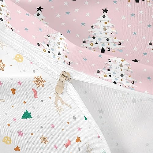 Vista 93 de Juego de funda de edredón rosa de Navidad para niñas, tamaño matrimonial, lindo juego de ropa de cama de dibujos animados de pingüino de Papá Noel