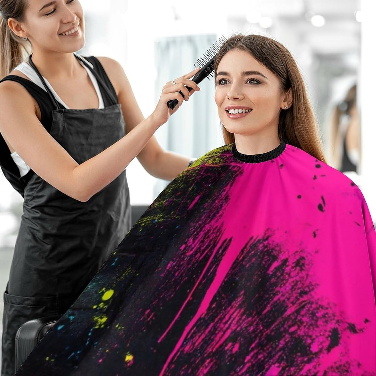 Fashion Salon Barber Cape Professional Hair Cutting Cape with Adjustable Snap Closure Paint Splatter Dark Colorful