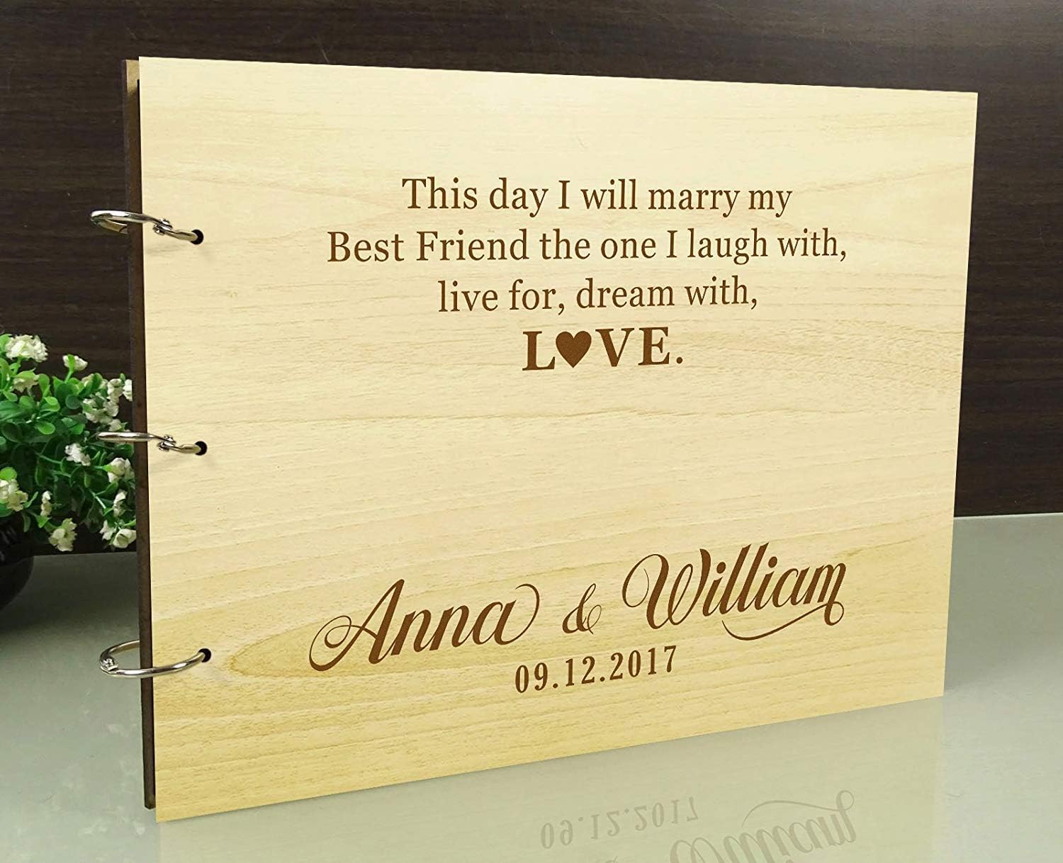 Darling Souvenir Personalised Wooden Wedding Guest Book Engraved Bride & Groom Advice Book Photo Album