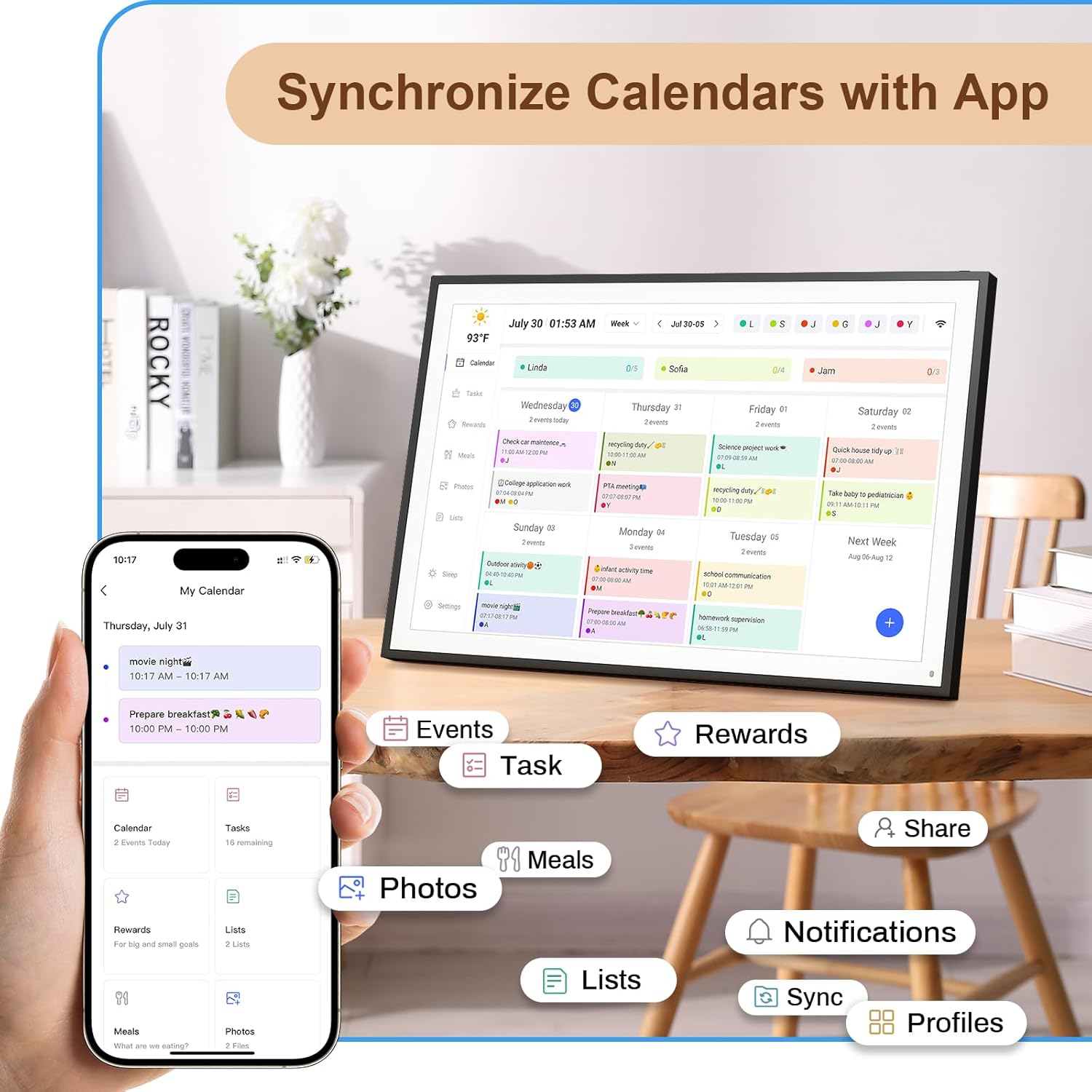 Digital Calendar, Smart WiFi Electronic Calendar&Chore Chart, IPS Touch Screen HD Display for Family Schedules, Share Moments Instantly from Anywhere (16 black)