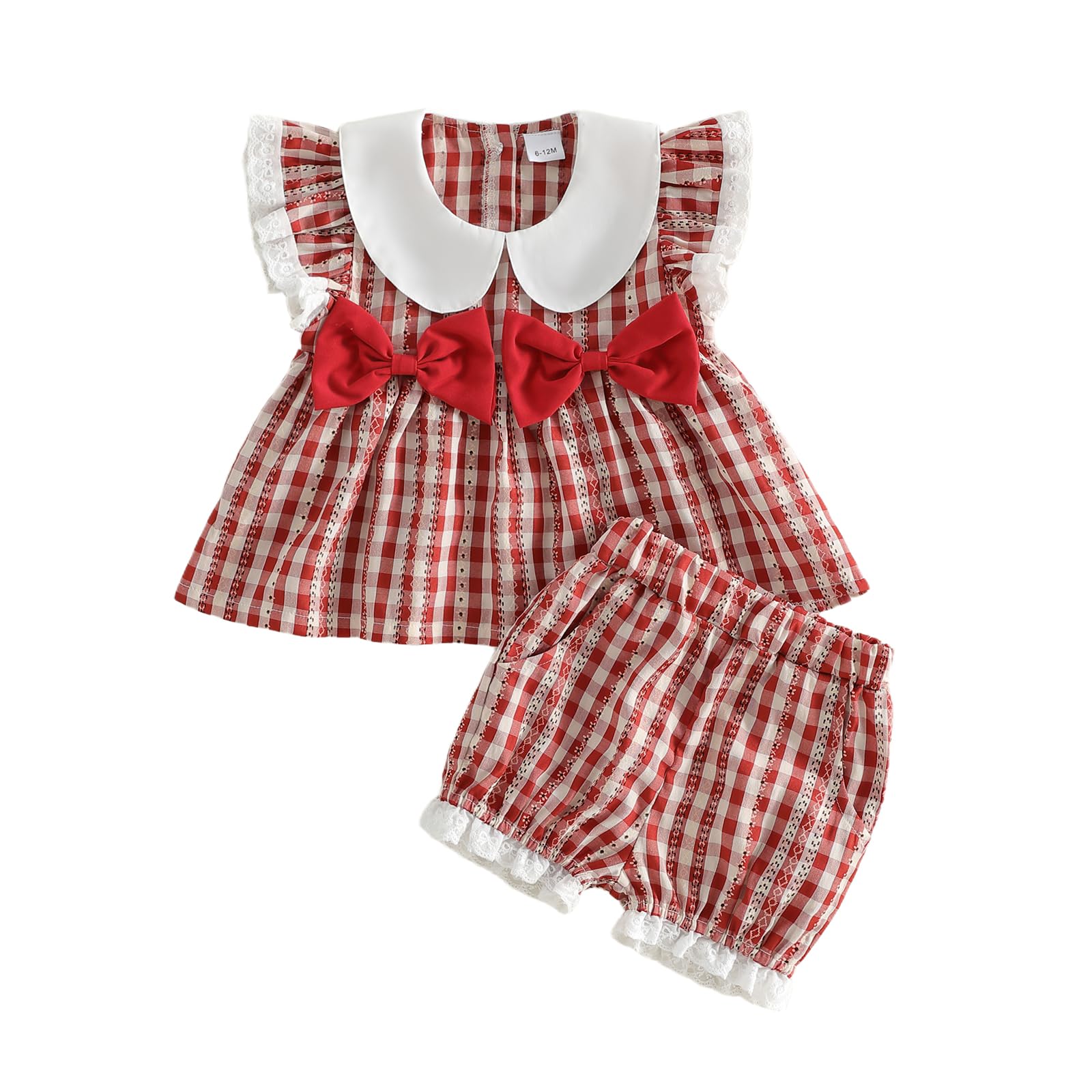 Toddler Baby Girl Summer Clothes Infant Girl Plaid Outfit Strawberry Ruffle Gingham Shirts Dress Tank Top Shorts Set — view 30