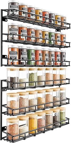 Miniatura 1 de SUFAUY Estante de especias de pared para cocina, 3 niveles para puerta de despensa, organizador de especias para montaje en pared, color negro