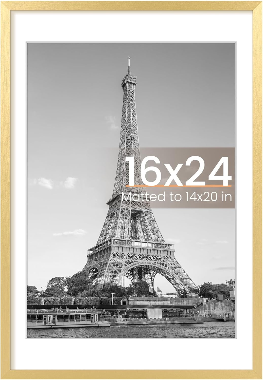 upsimples 16x24 Picture Frame, Display Pictures 14x20 with Mat or 16 x 24 Without, Wall Hanging Poster Frames, Gold, 1 Pack Gold 16x24
