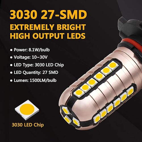 Miniatura 2 de PHINLION Bombillas LED antiniebla H10 9140 9145, 3000 lúmenes, superbrillantes, 3030, 27-SMD, 9040, 9045, 9055, 9155, repuesto para lámparas DRL o