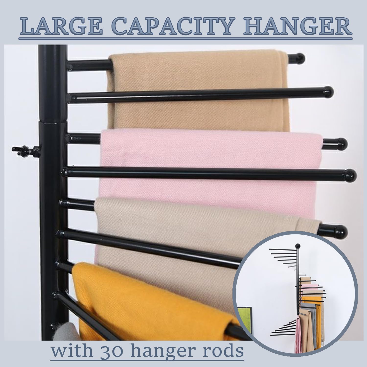 Organizador de Bufandas de Metal Independiente con Base Estable, Perchero para Cinturones y Pantalones, Ahorra Espacio, para Tiendas minoristas, guardarropas, G,Black-170cm/67in