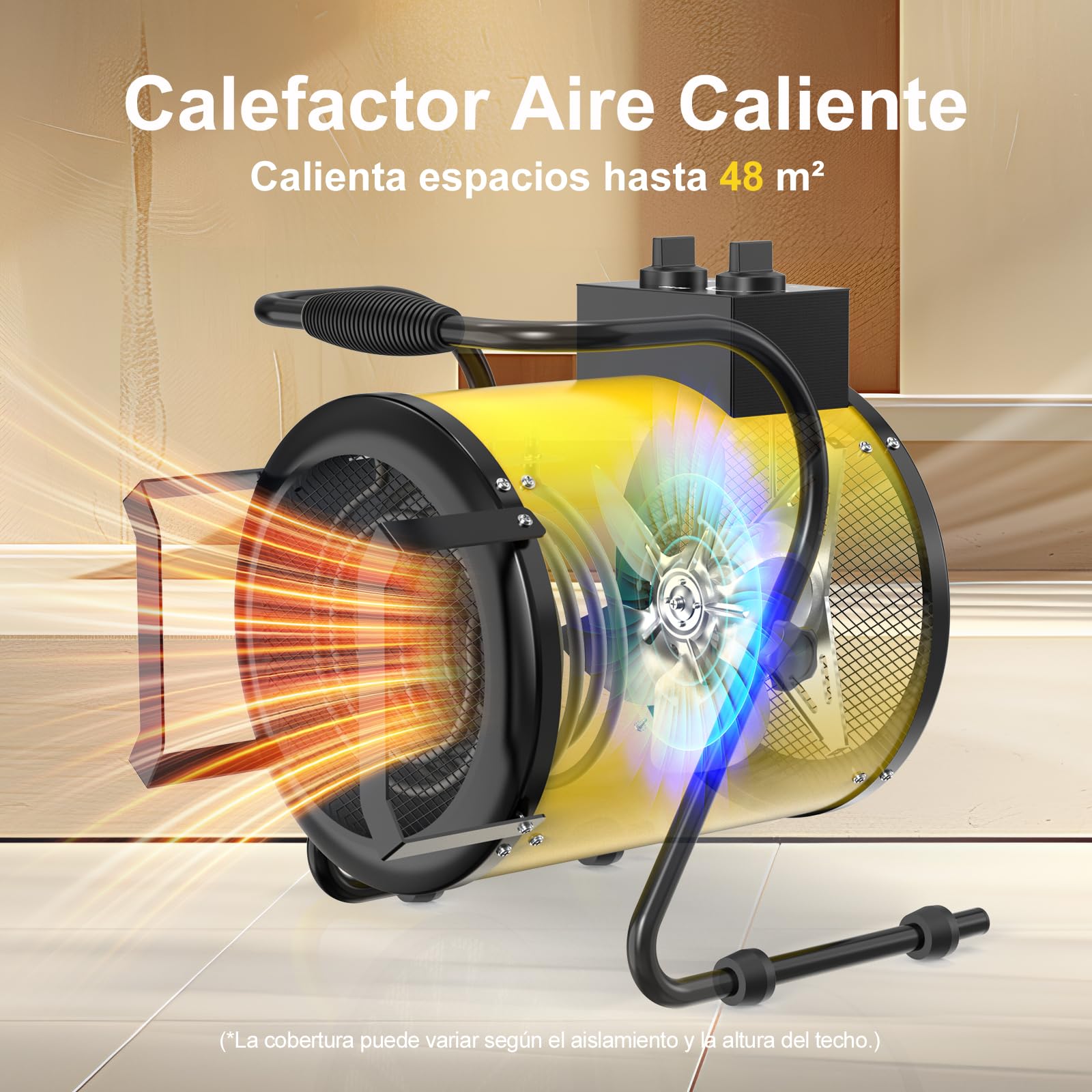 Calefactor Industrial 5000W - Calentador Aire Caliente Portatil - con Ajuste de ángulo de 0 a 25° y Termostato - Apto para Construcción, Garaje e Invernadero