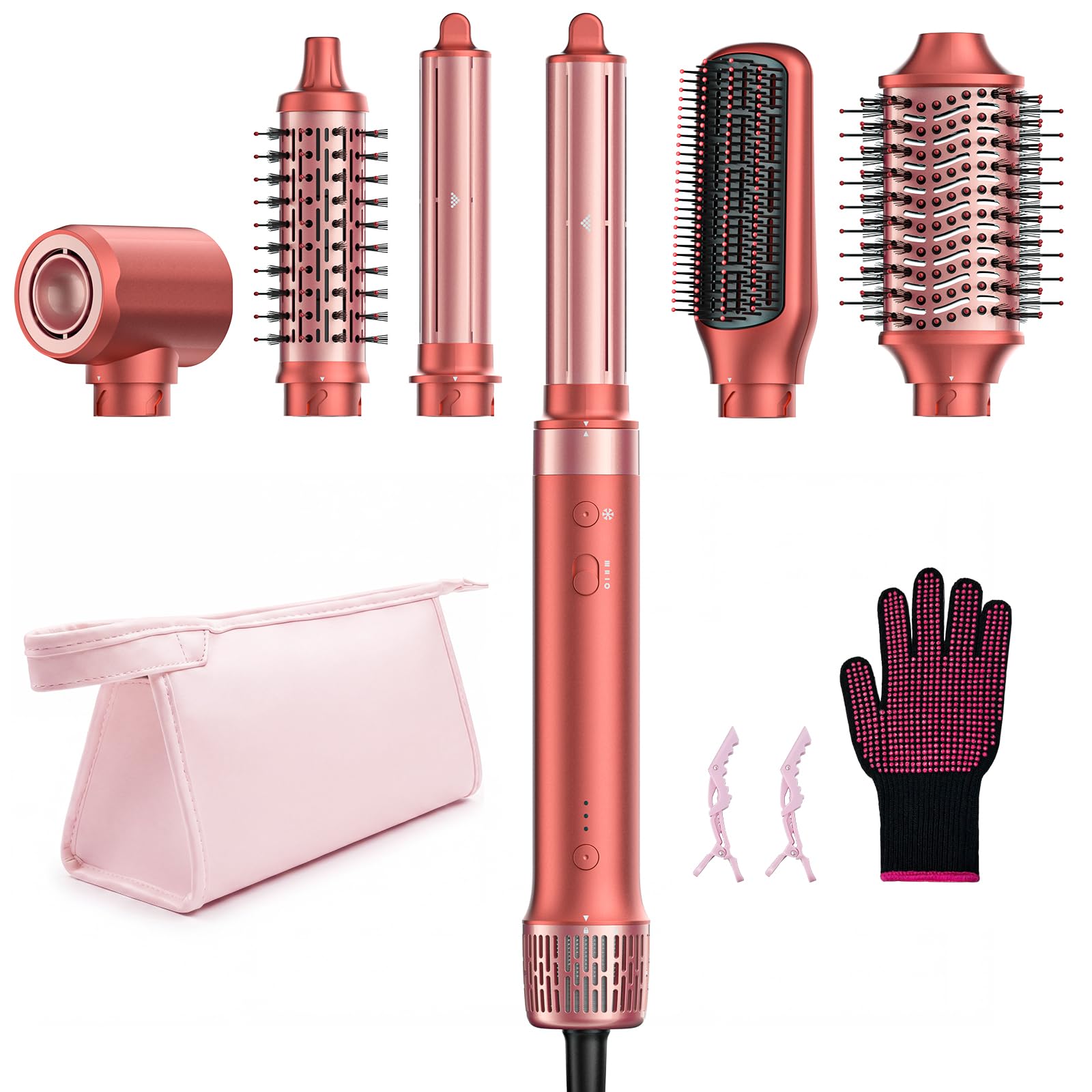 HITTIONA Air Styler 6 in 1 con Borsa Portaoggetti, Spazzola Asciugacapelli Multifunzione, Arricciacapelli Automatico con Effetto Coanda, per Asciugare, Lisciare e Volumizzare, Idea Regalo Donna