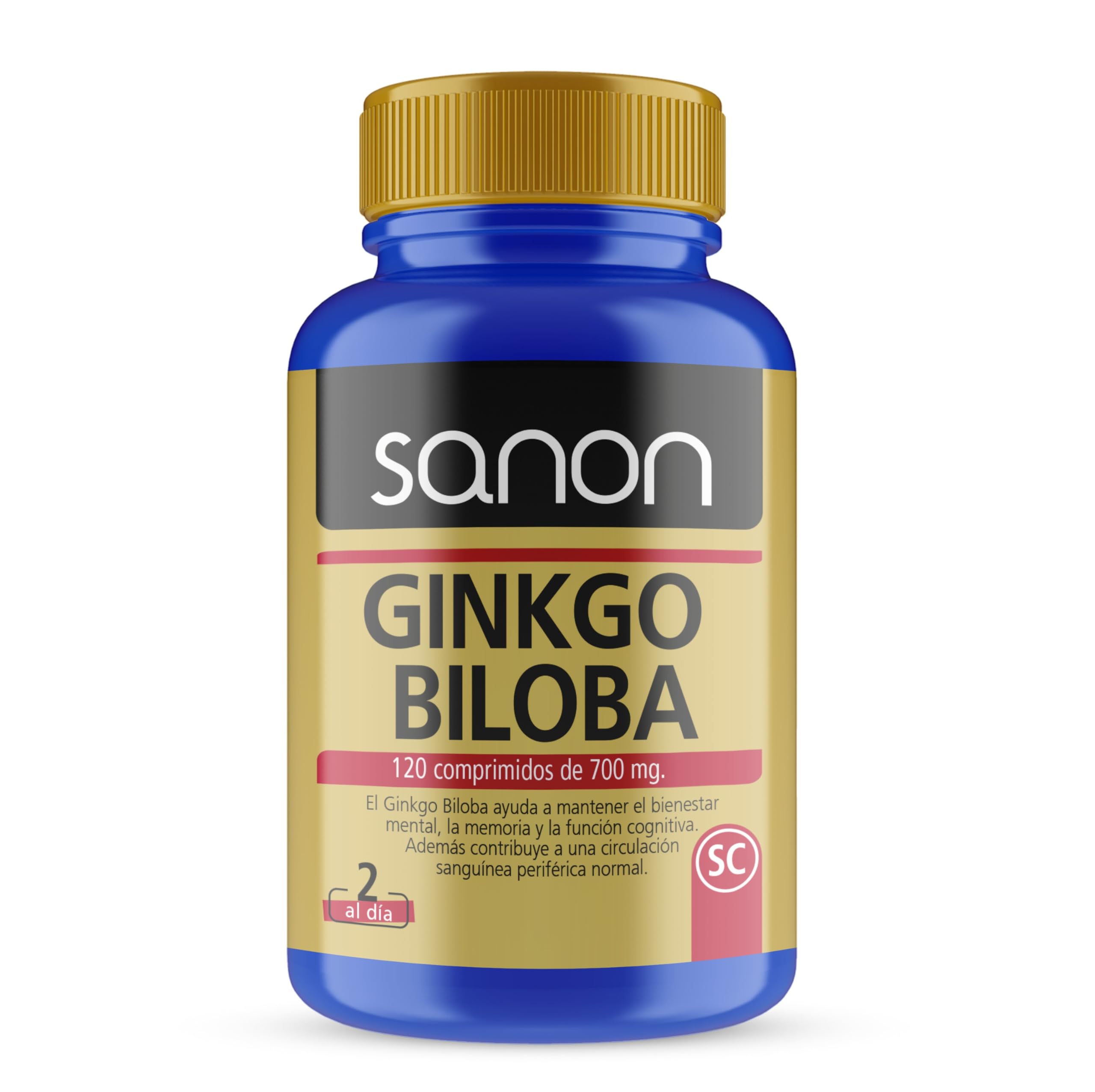 SANON Ginkgo Biloba - 120 Comprimidos de 700mg - Complejo Vitaminico Antioxidante - Ayuda a la Memoria, Circulación Sanguínea, Concentración y Cansancio Mental, Protector Capilar