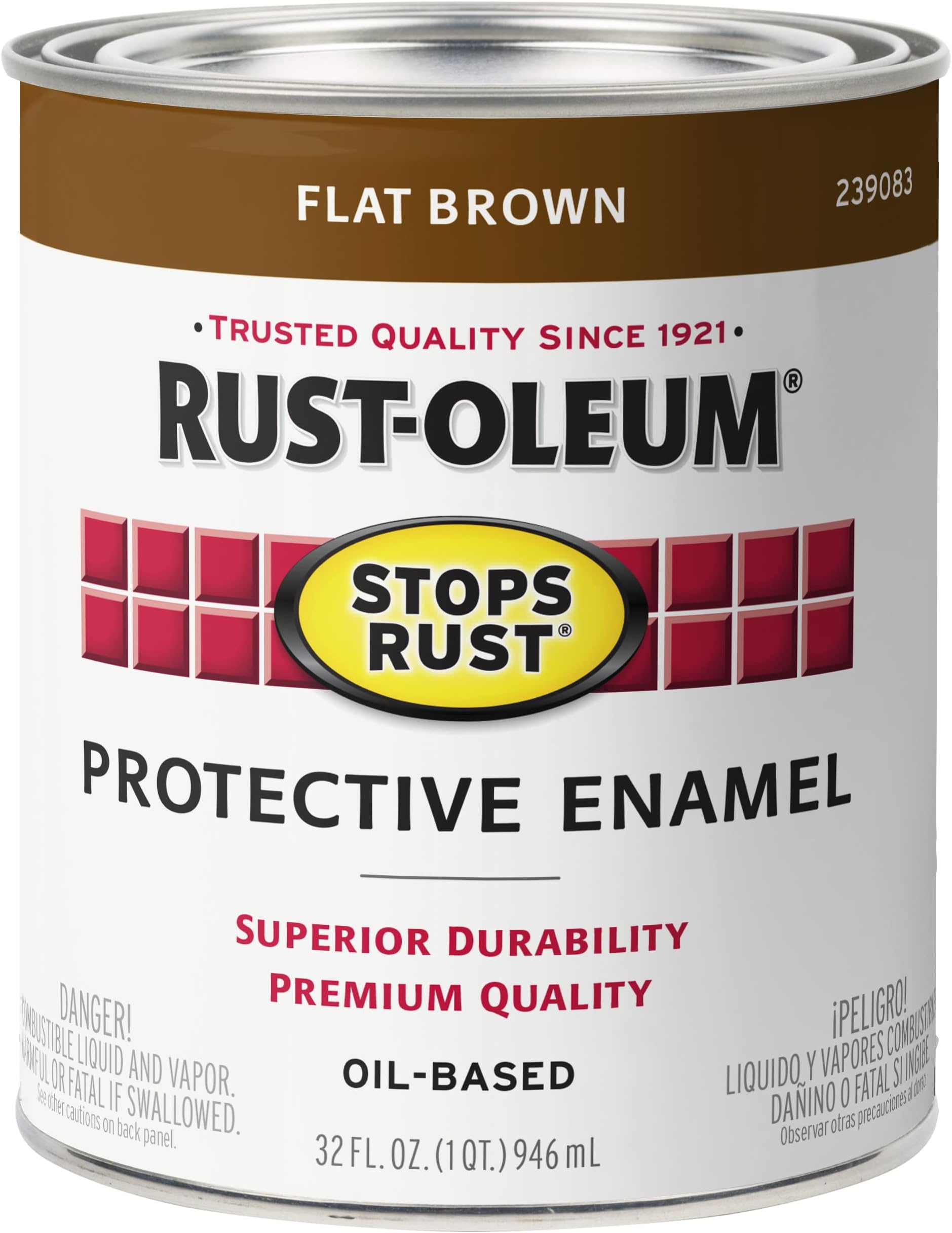239083 Stops Rust Brush On Paint, Quart, Flat Brown, (Pack of 1)