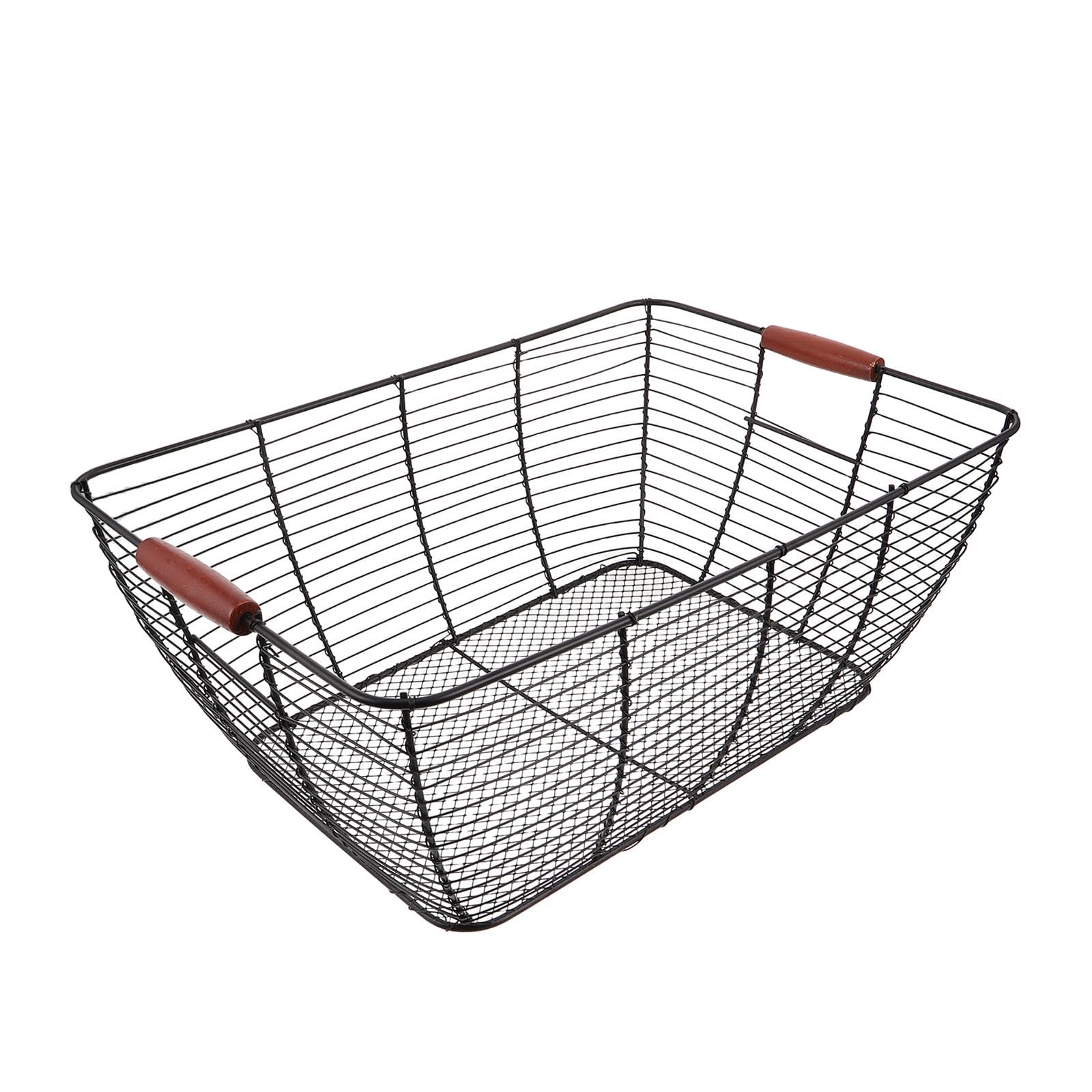 Cesta de hierro resistente con asa de madera y gran capacidad de almacenamiento