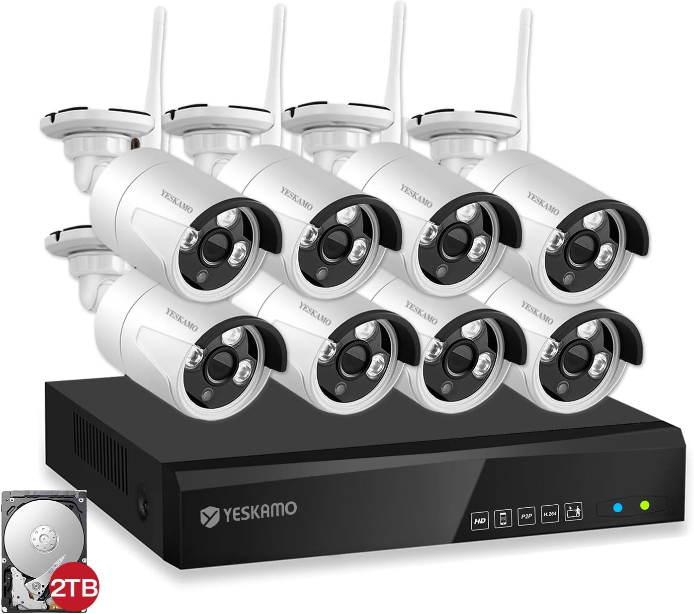 Home Security Camera System,YESKAMO Wireless Security Camera System 8 Channel 960P 1.3MP CCTV Surveillance WiFi IP Cameras System,Night Vision,2TB Hard Drive Pre-Installed