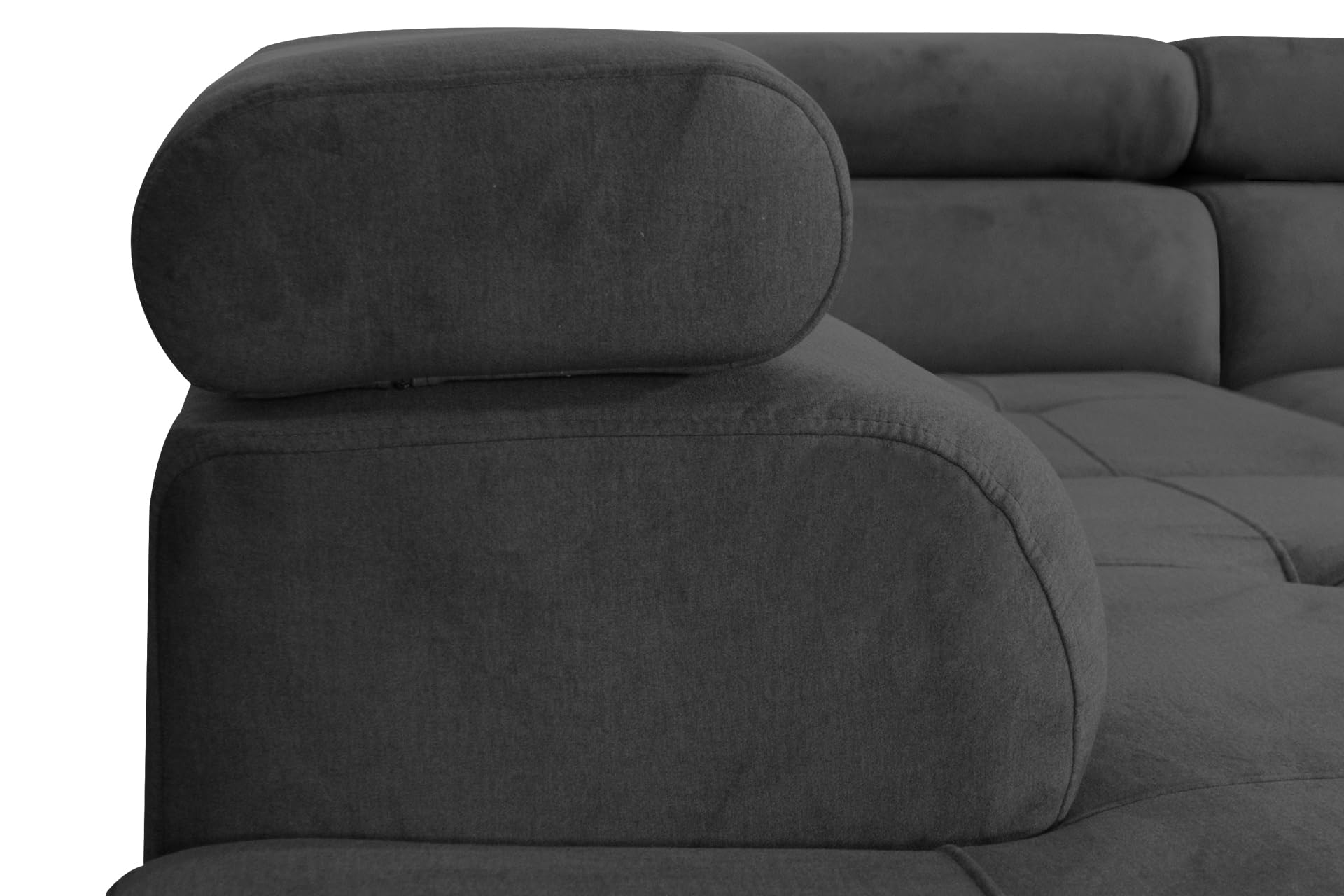 Ecksofa Aller L-Form mit Schlaffunktion und Bettkasten in Jasmine, Links Ottomane (Dunkelgrau)