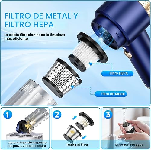 Miniatura 5 de JONYJ Aspiradora de mano para automóvil, aspiradora de mano de 16000 PA, portátil, inalámbrica, 2 en 1 plumero de aire y aspiradora con luz LED,